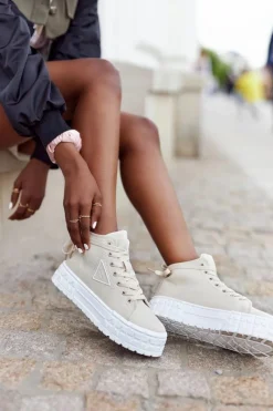 Best Damskie Wysokie Tenisówki Na Platformie Beżowe Manhattan Damskie Trampki Damskie Wysokie