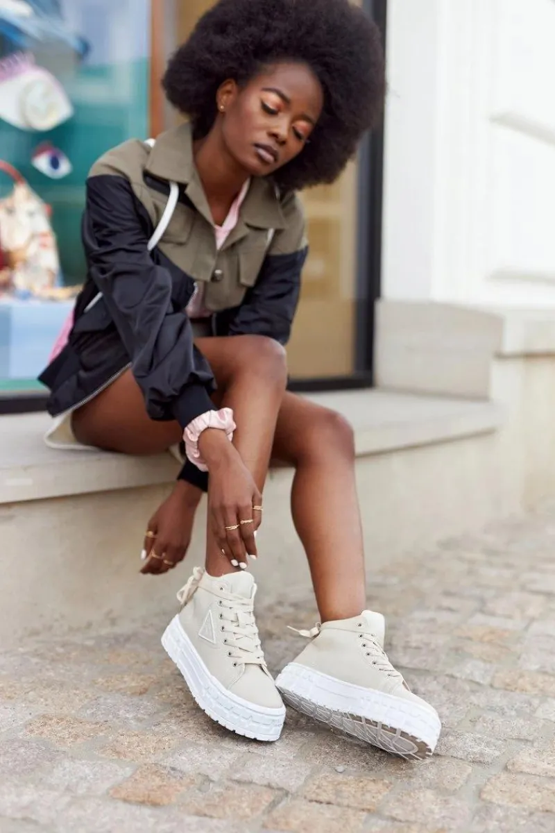 Best Damskie Wysokie Tenisówki Na Platformie Beżowe Manhattan Damskie Trampki Damskie Wysokie