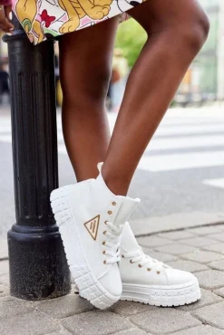 Online Boto Damskie Wysokie Tenisówki Na Platformie Białe Manhattan