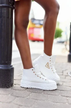 Online Boto Damskie Wysokie Tenisówki Na Platformie Białe Manhattan