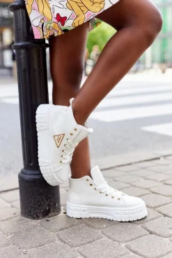 Online Boto Damskie Wysokie Tenisówki Na Platformie Białe Manhattan