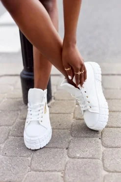 Online Boto Damskie Wysokie Tenisówki Na Platformie Białe Manhattan