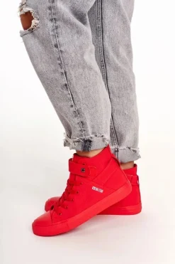 Clearance Big Star Shoes Damskie Wysokie Trampki Big Star FF274580 Czerwone