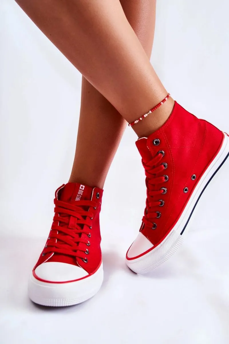Clearance Big Star Shoes Damskie Wysokie Trampki Big Star DD274334 Czerwone