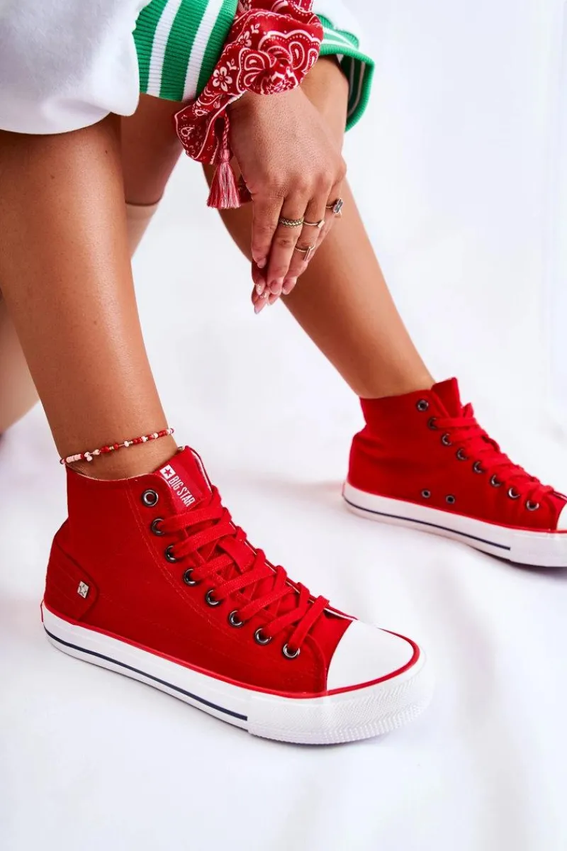 Clearance Big Star Shoes Damskie Wysokie Trampki Big Star DD274334 Czerwone