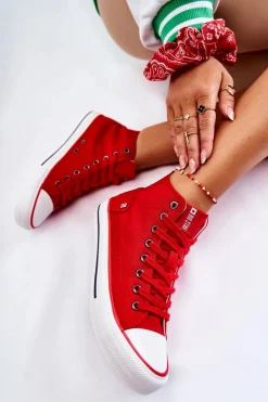 Clearance Big Star Shoes Damskie Wysokie Trampki Big Star DD274334 Czerwone