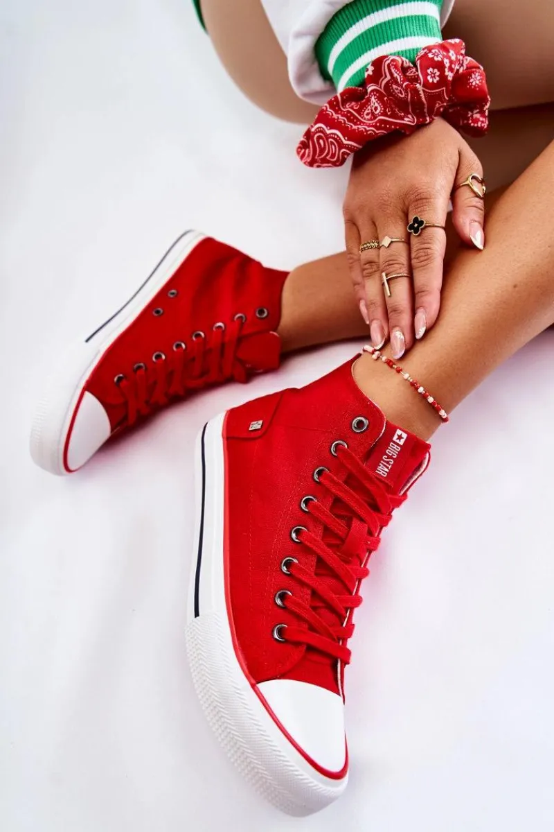 Clearance Big Star Shoes Damskie Wysokie Trampki Big Star DD274334 Czerwone