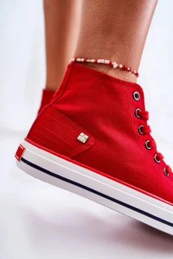 Clearance Big Star Shoes Damskie Wysokie Trampki Big Star DD274334 Czerwone