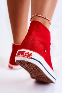 Clearance Big Star Shoes Damskie Wysokie Trampki Big Star DD274334 Czerwone