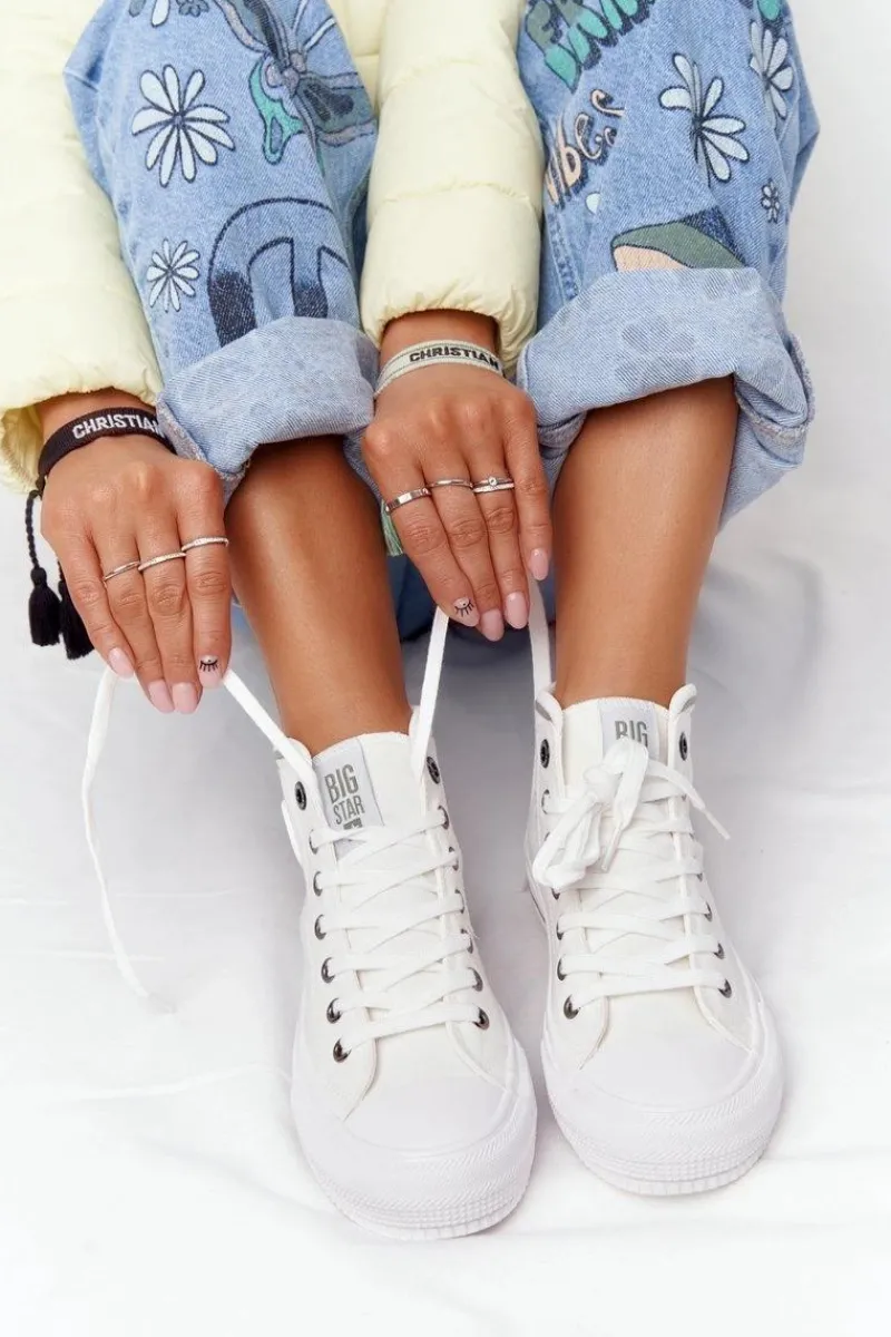Online Big Star Shoes Damskie Wysokie Trampki Big Star HH274149 Białe
