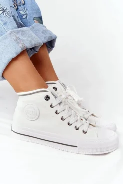 Online Big Star Shoes Damskie Wysokie Trampki Big Star HH274149 Białe