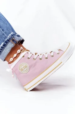 Clearance Big Star Shoes Damskie Wysokie Trampki Big Star HH274447 Różowe