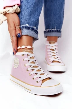 Clearance Big Star Shoes Damskie Wysokie Trampki Big Star HH274447 Różowe