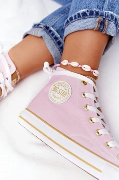 Clearance Big Star Shoes Damskie Wysokie Trampki Big Star HH274447 Różowe