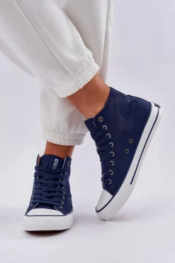 Hot Big Star Shoes Damskie Wysokie Trampki Big Star DD274333 Granatowe Niebieski