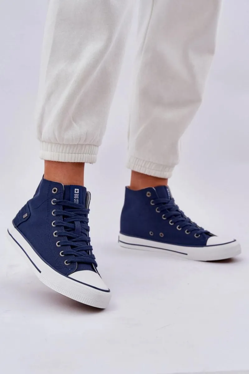 Hot Big Star Shoes Damskie Wysokie Trampki Big Star DD274333 Granatowe Niebieski