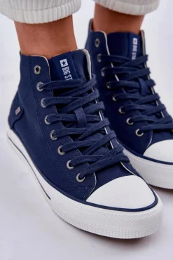 Hot Big Star Shoes Damskie Wysokie Trampki Big Star DD274333 Granatowe Niebieski