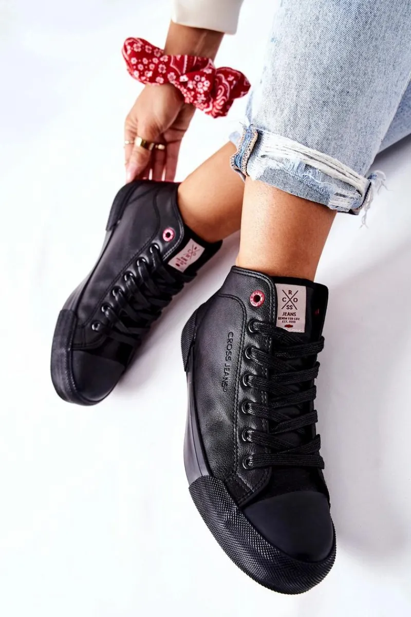 Outlet Cross Jeans Damskie Wysokie Trampki II2R4032C Czarne Czarny