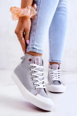 Damskie Wysokie Trampki JJ2R4057C Szare Damskie Trampki Damskie Cross Jeans|Trampki Damskie Wysokie