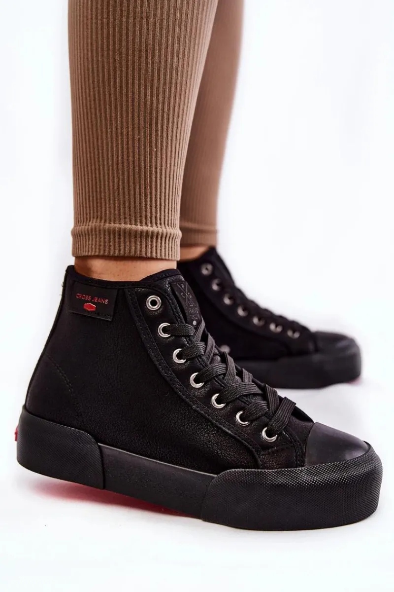 Trampki Damskie Cross Jeans|Trampki Ocieplane>Cross Jeans Damskie Wysokie Trampki KK2R4055C Czarne