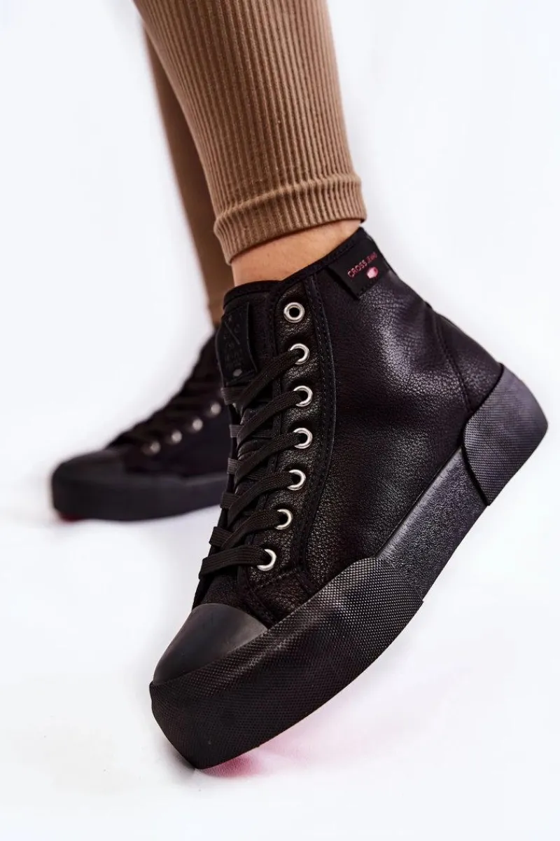 Trampki Damskie Cross Jeans|Trampki Ocieplane>Cross Jeans Damskie Wysokie Trampki KK2R4055C Czarne