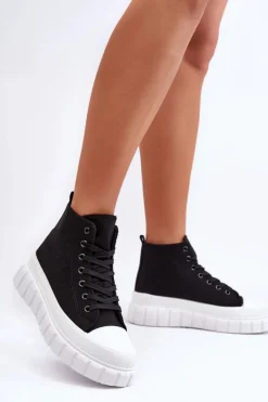 Online Boto Damskie Wysokie Trampki Czarne Avis