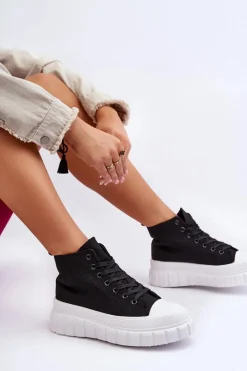 Online Boto Damskie Wysokie Trampki Czarne Avis