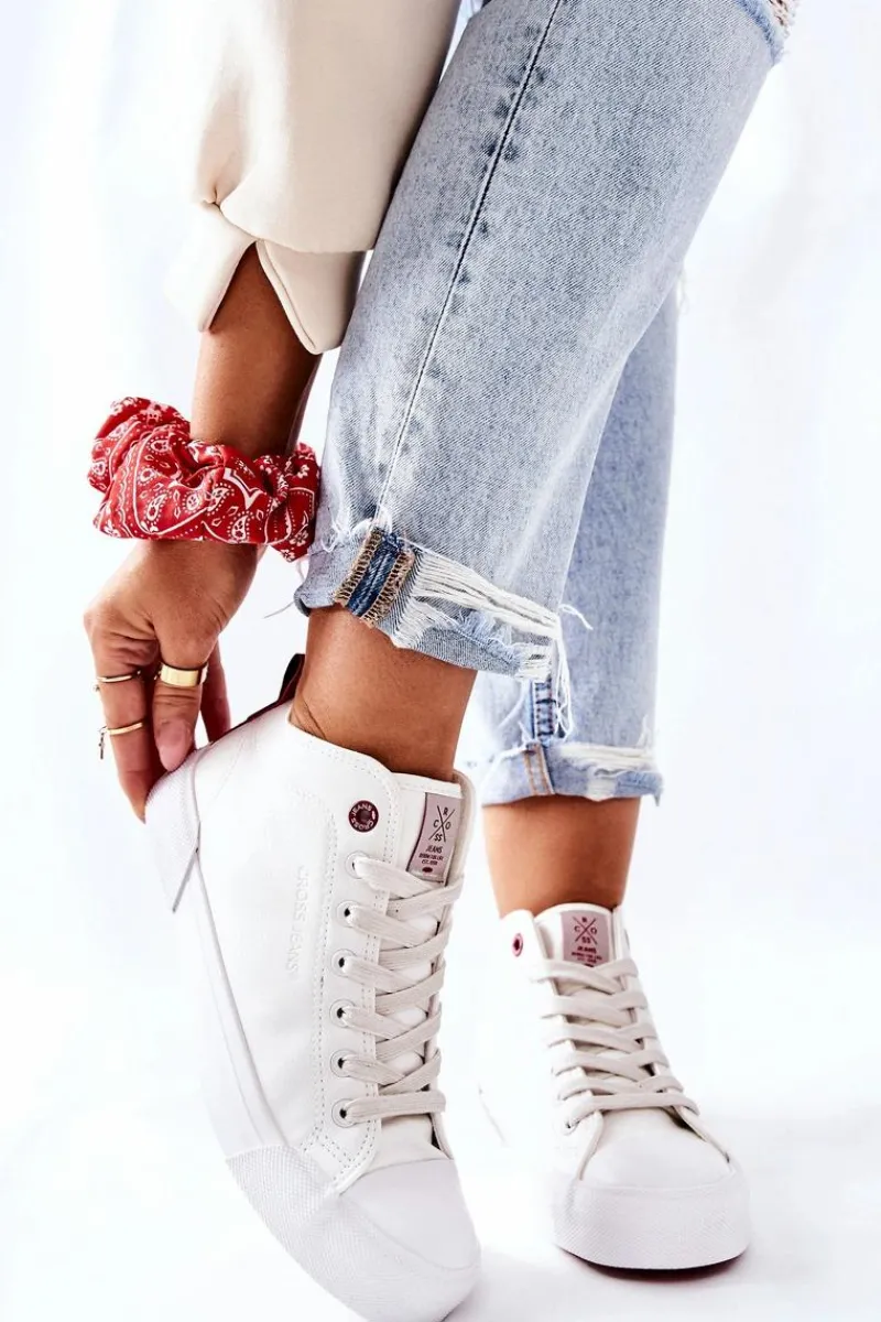 Sale Damskie Wysokie Trampki II2R4033C Białe Damskie Trampki Damskie Cross Jeans|Trampki Damskie Wysokie