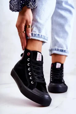 Discount Cross Jeans Damskie Wysokie Trampki JJ2R4055C Czarne Czarny