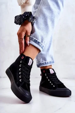 Discount Cross Jeans Damskie Wysokie Trampki JJ2R4055C Czarne Czarny