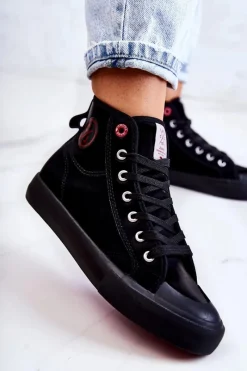 Discount Cross Jeans Damskie Wysokie Trampki JJ2R4055C Czarne Czarny