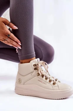Outlet Cross Jeans Damskie Wysokie Trampki KK2R4027C Beżowe