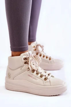 Outlet Cross Jeans Damskie Wysokie Trampki KK2R4027C Beżowe