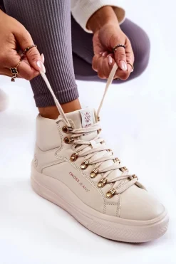 Outlet Cross Jeans Damskie Wysokie Trampki KK2R4027C Beżowe