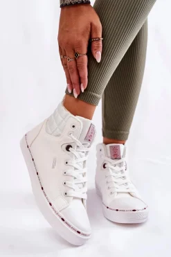 Online Damskie Wysokie Trampki KK2R4060C Białe Damskie Trampki Damskie Cross Jeans|Trampki Ocieplane