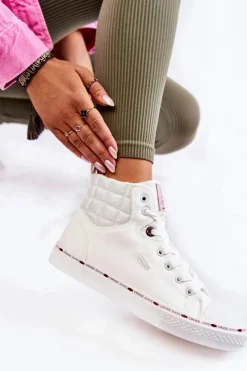 Online Damskie Wysokie Trampki KK2R4060C Białe Damskie Trampki Damskie Cross Jeans|Trampki Ocieplane
