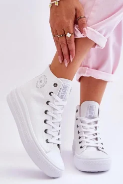 Outlet Damskie Wysokie Trampki Materiałowe Big Star LL274A183 Białe Damskie Trampki Damskie Big Star|Trampki Damskie Wysokie