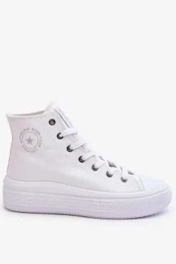 Outlet Damskie Wysokie Trampki Materiałowe Big Star LL274A183 Białe Damskie Trampki Damskie Big Star|Trampki Damskie Wysokie