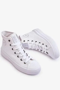 Outlet Damskie Wysokie Trampki Materiałowe Big Star LL274A183 Białe Damskie Trampki Damskie Big Star|Trampki Damskie Wysokie