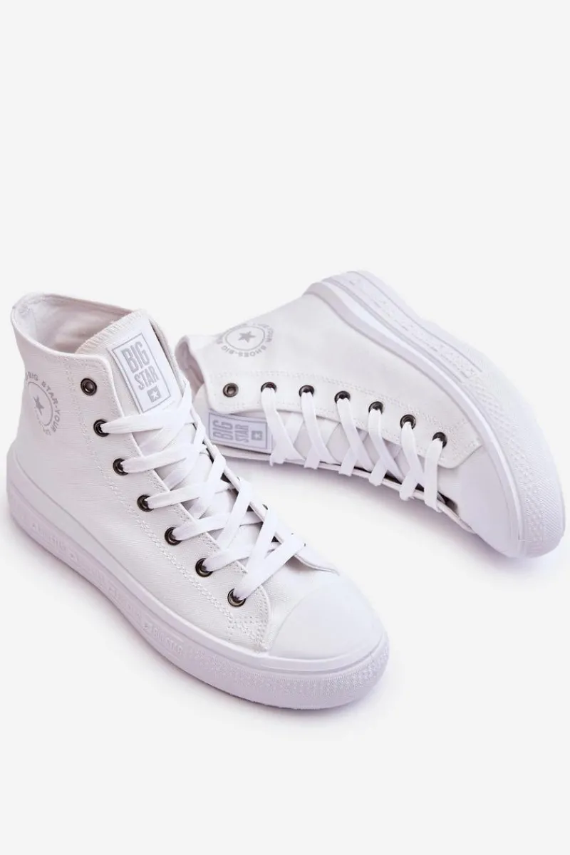 Outlet Damskie Wysokie Trampki Materiałowe Big Star LL274A183 Białe Damskie Trampki Damskie Big Star|Trampki Damskie Wysokie