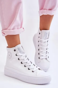 Outlet Damskie Wysokie Trampki Materiałowe Big Star LL274A183 Białe Damskie Trampki Damskie Big Star|Trampki Damskie Wysokie