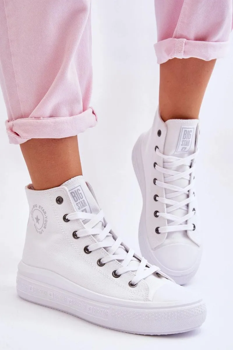 Outlet Damskie Wysokie Trampki Materiałowe Big Star LL274A183 Białe Damskie Trampki Damskie Big Star|Trampki Damskie Wysokie
