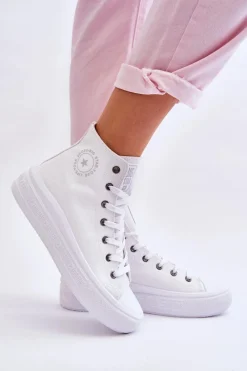 Outlet Damskie Wysokie Trampki Materiałowe Big Star LL274A183 Białe Damskie Trampki Damskie Big Star|Trampki Damskie Wysokie