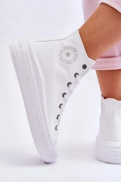 Outlet Damskie Wysokie Trampki Materiałowe Big Star LL274A183 Białe Damskie Trampki Damskie Big Star|Trampki Damskie Wysokie