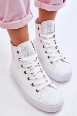 Outlet Damskie Wysokie Trampki Materiałowe Big Star LL274A183 Białe Damskie Trampki Damskie Big Star|Trampki Damskie Wysokie