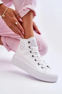 Outlet Damskie Wysokie Trampki Materiałowe Big Star LL274A183 Białe Damskie Trampki Damskie Big Star|Trampki Damskie Wysokie