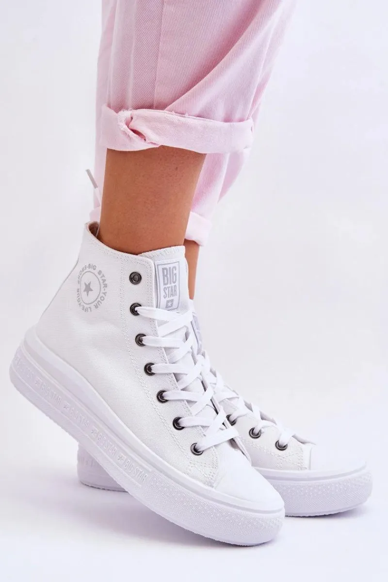 Outlet Damskie Wysokie Trampki Materiałowe Big Star LL274A183 Białe Damskie Trampki Damskie Big Star|Trampki Damskie Wysokie