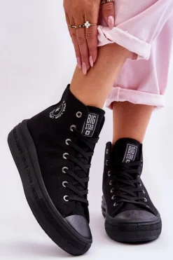 Sale Damskie Wysokie Trampki Materiałowe Big Star LL274A182 Czarne Damskie Trampki Damskie Big Star|Trampki Damskie Wysokie