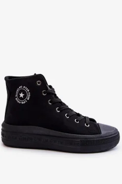 Sale Damskie Wysokie Trampki Materiałowe Big Star LL274A182 Czarne Damskie Trampki Damskie Big Star|Trampki Damskie Wysokie