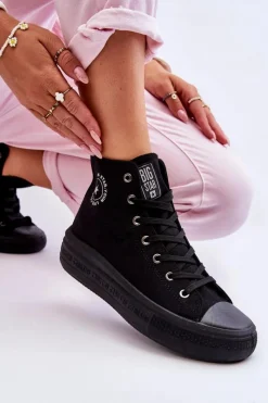 Sale Damskie Wysokie Trampki Materiałowe Big Star LL274A182 Czarne Damskie Trampki Damskie Big Star|Trampki Damskie Wysokie